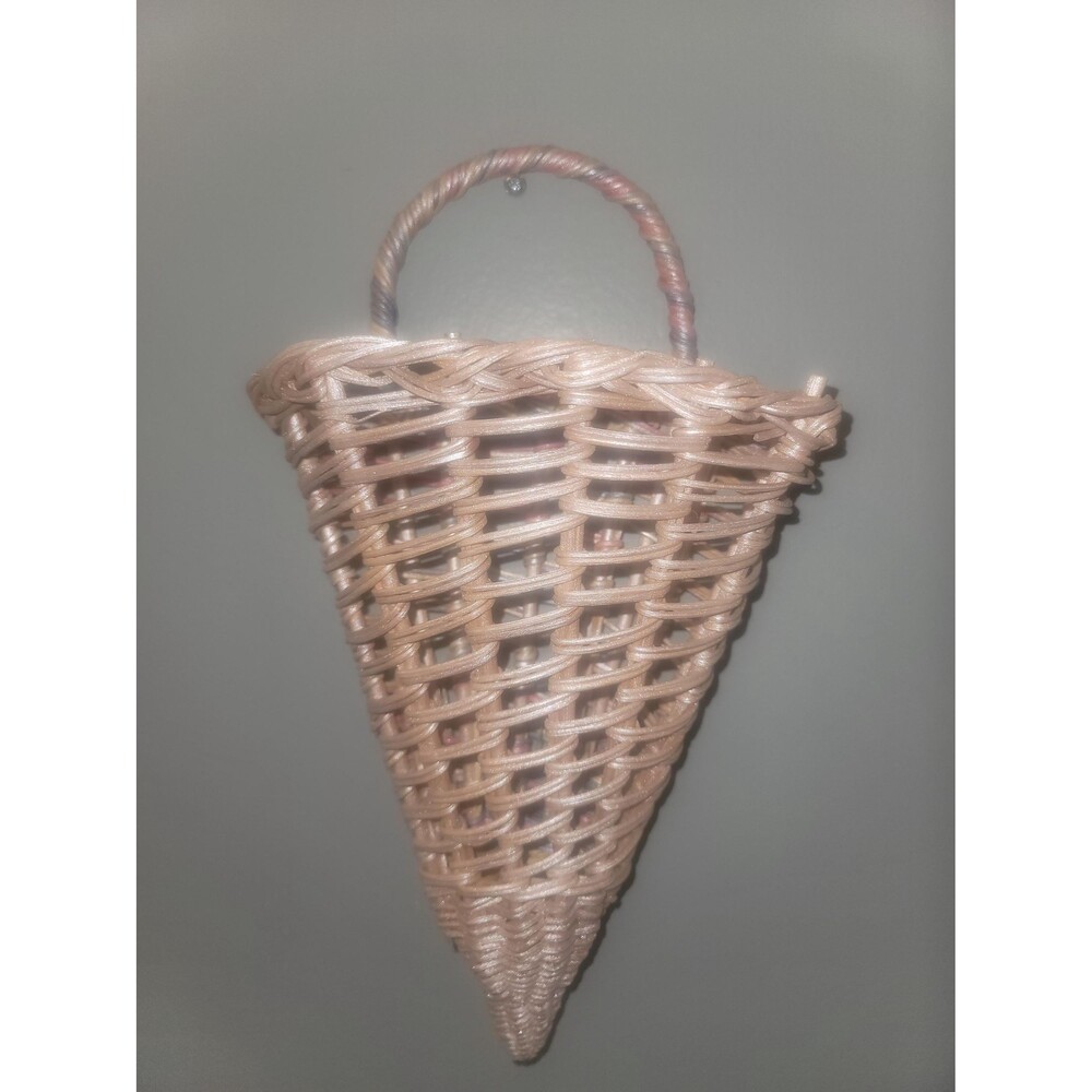 Wicker Cone Wall Basket with Pastel Handle